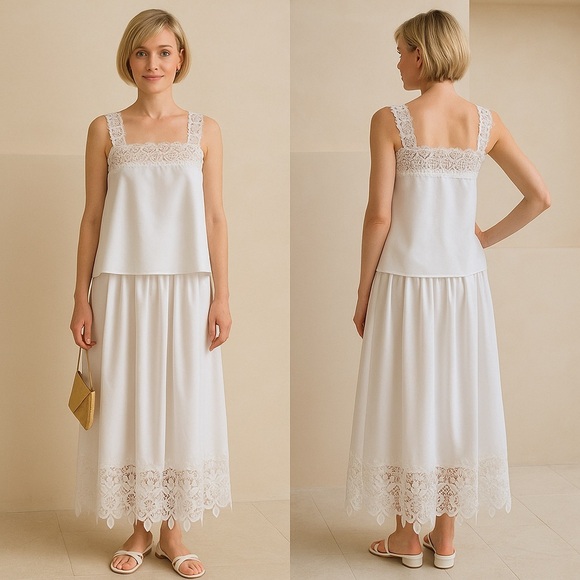 Elegant Cream Lace Trim Sleepwear - Picture 1 of 3